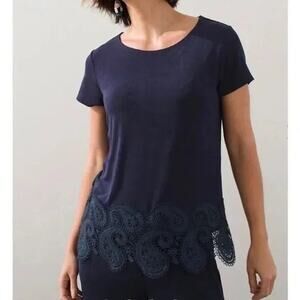 Chico’s Travelers Cap Sleeve Lace Trim Hem Top | Midnight Navy | 3 (US 16/18)